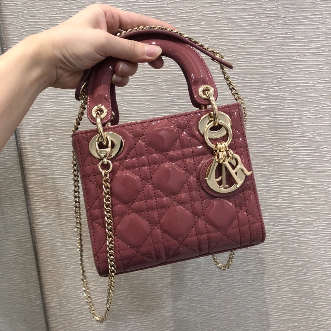 Replica Classic Mini Lady Dior Bag Patent Cannage Calfskin 17cm