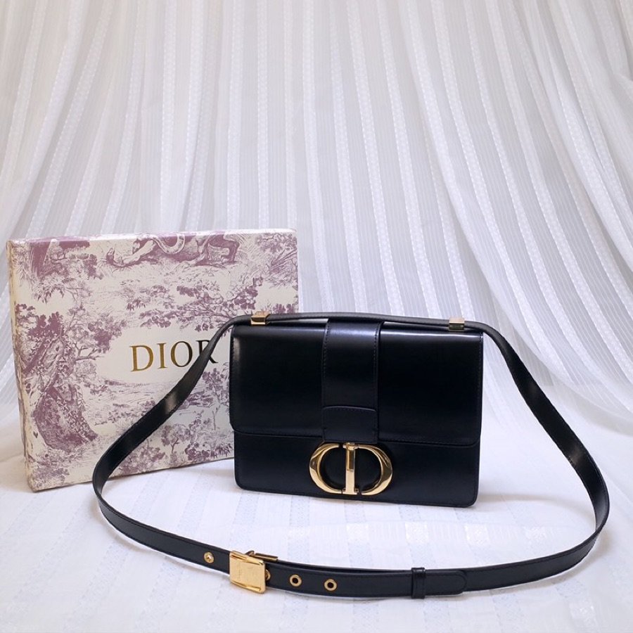 Replica Dior 30 Montaigne Calfskin Bag in Smooth Black Calfskin and CD Clasp