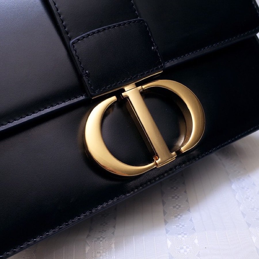 Replica Dior 30 Montaigne Calfskin Bag in Smooth Black Calfskin and CD Clasp