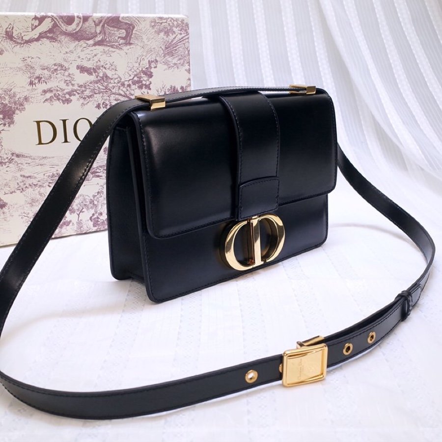 Replica Dior 30 Montaigne Calfskin Bag in Smooth Black Calfskin and CD Clasp