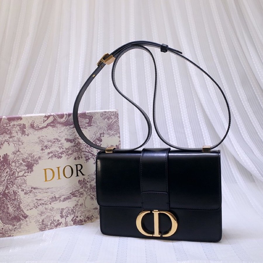 Replica Dior 30 Montaigne Calfskin Bag in Smooth Black Calfskin and CD Clasp