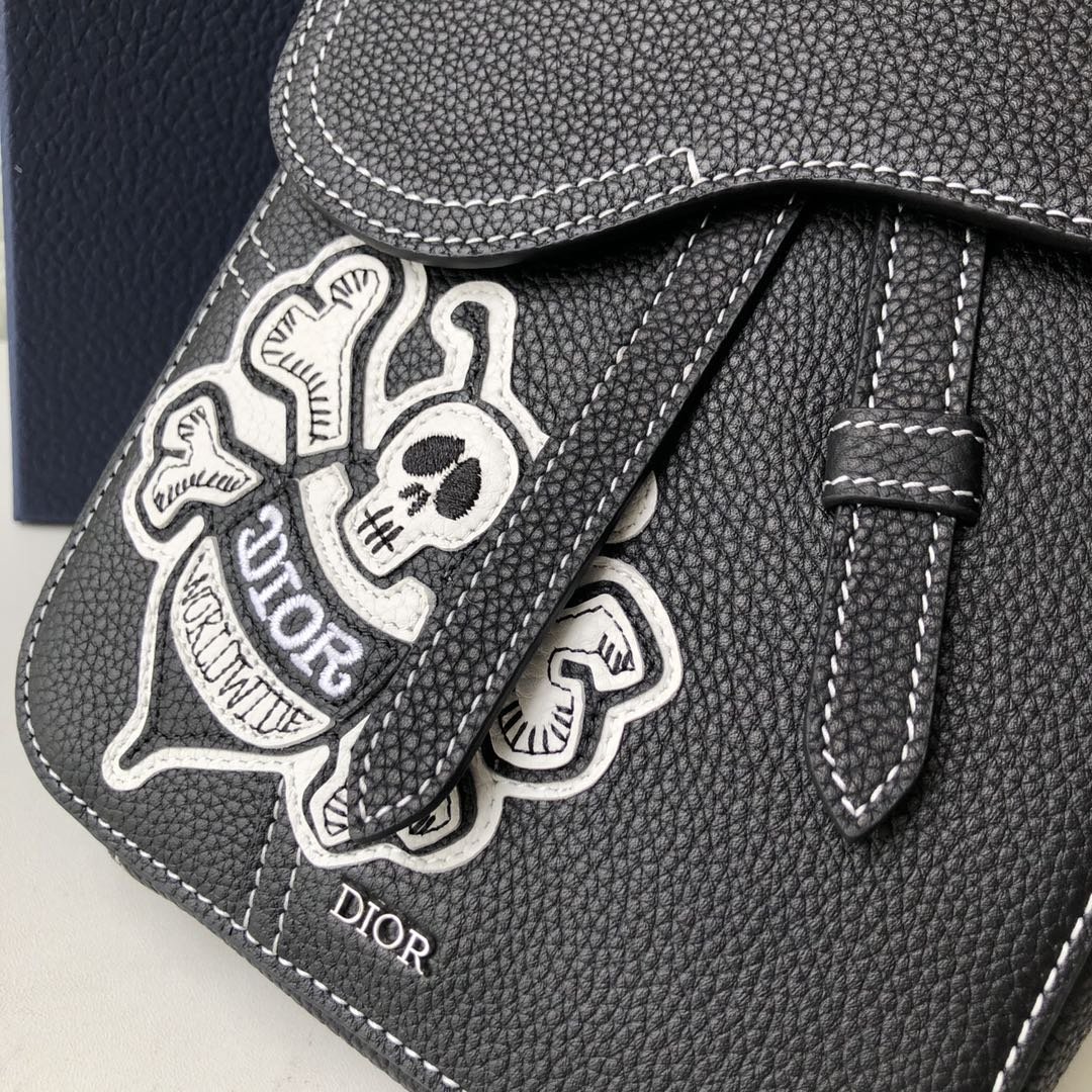 Replica Dior Black Shawn Stussy Saddle Bag Grained Calfskin