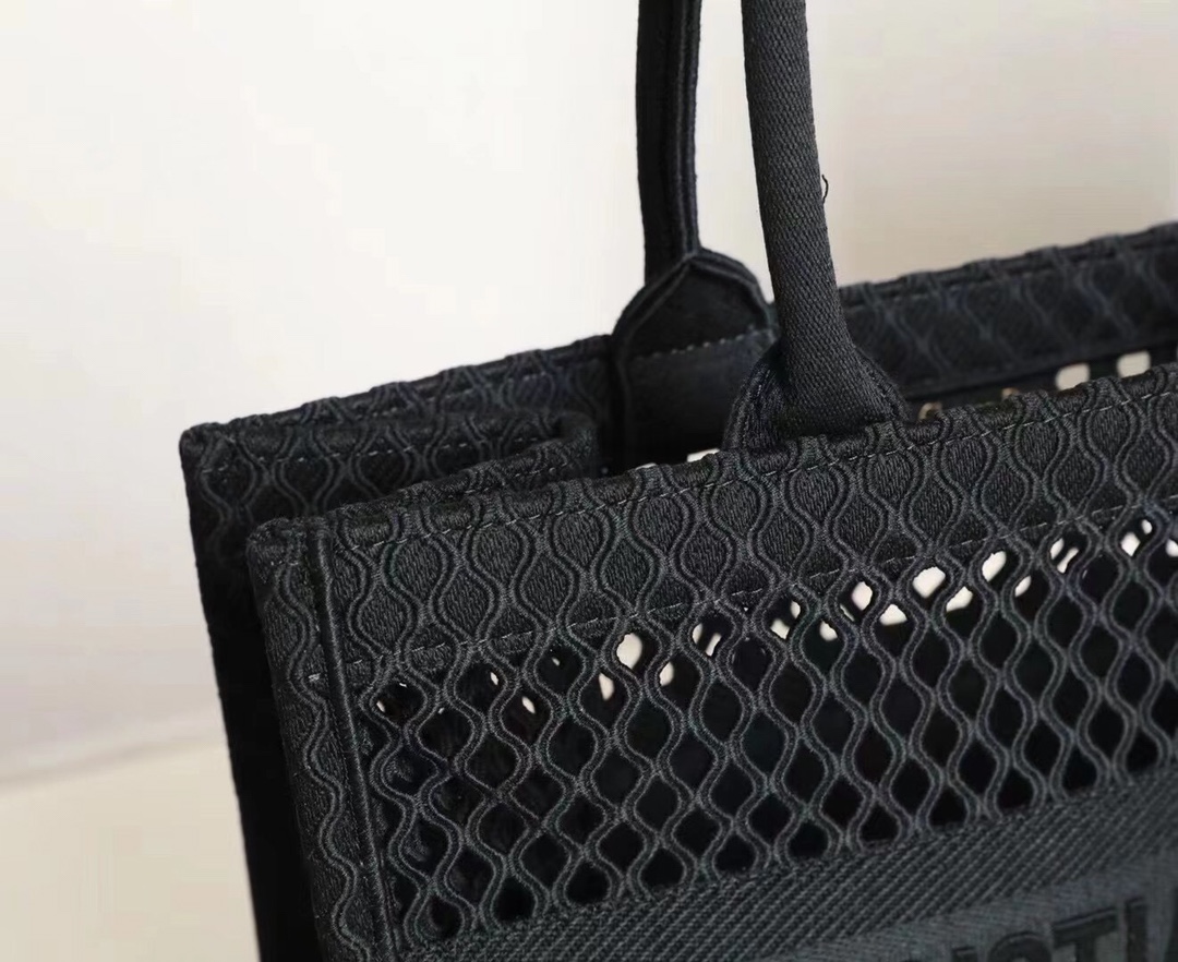 Replica Dior Book Tote Black Mesh Embroidery