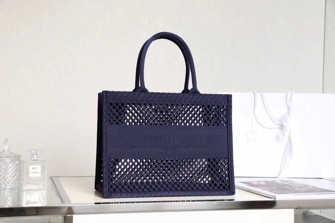 Replica Dior Book Tote Blue Mesh Embroidery