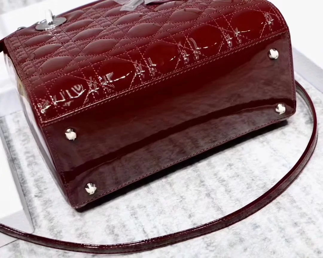 Replica Dior Lady Bag in Cherry Red Patent Cannage Calfskin Gold Silver
