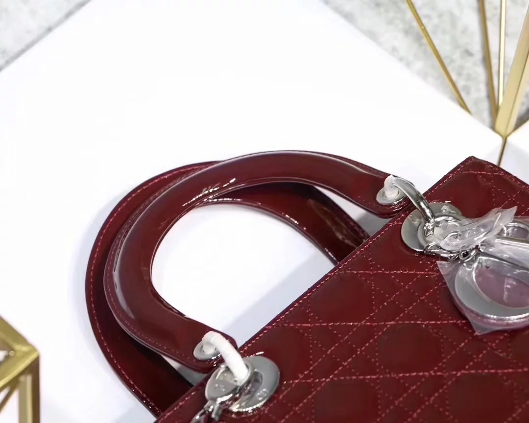 Replica Dior Lady Bag in Cherry Red Patent Cannage Calfskin Gold Silver