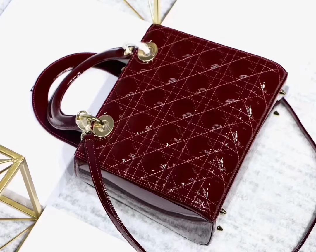 Replica Dior Lady Bag in Cherry Red Patent Cannage Calfskin Gold Tone