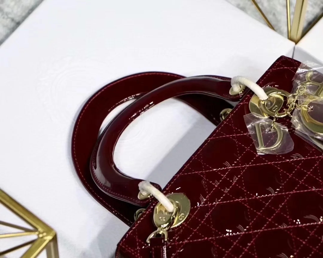 Replica Dior Lady Bag in Cherry Red Patent Cannage Calfskin Gold Tone