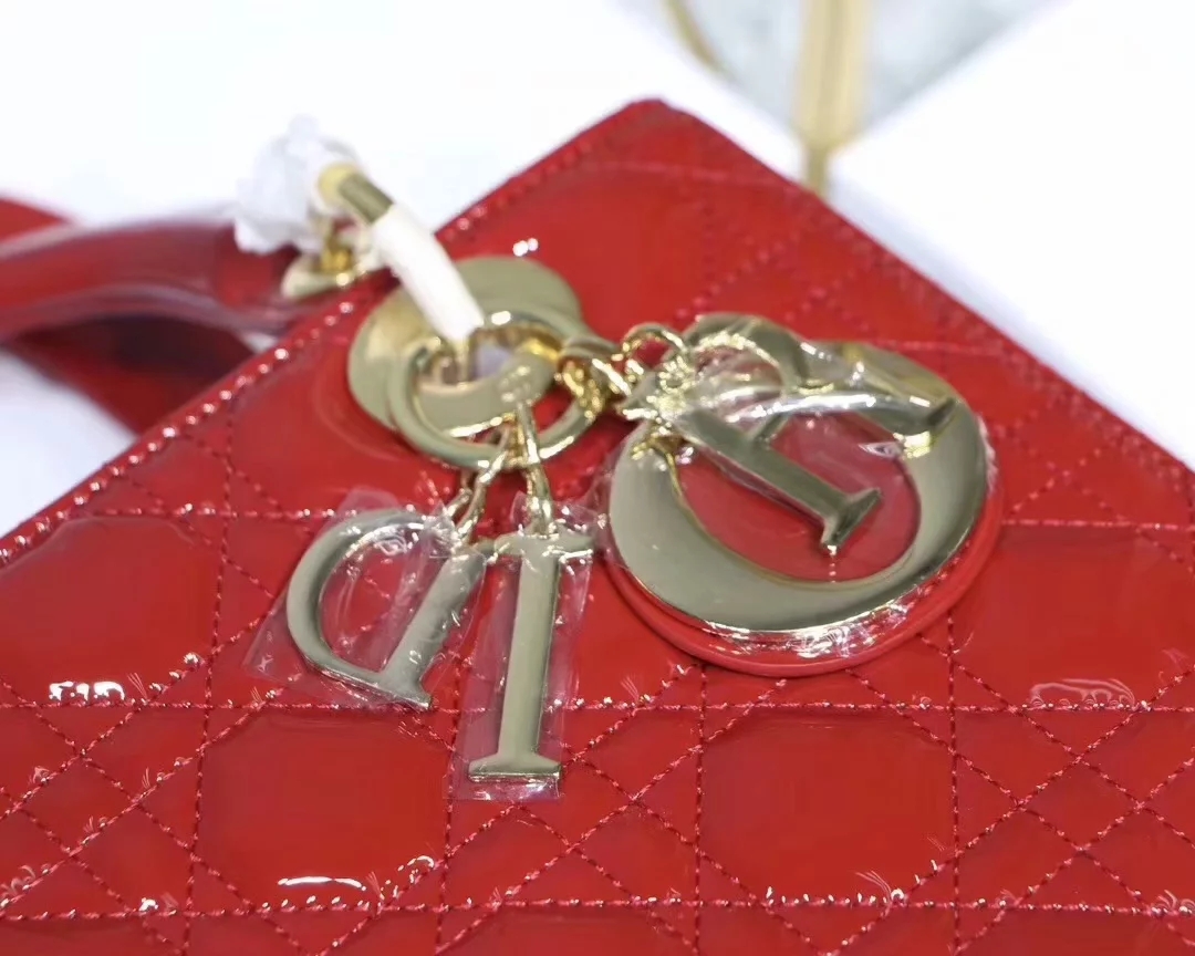 Replica Dior Lady Bag in Red Patent Cannage Calfskin Gold Tone