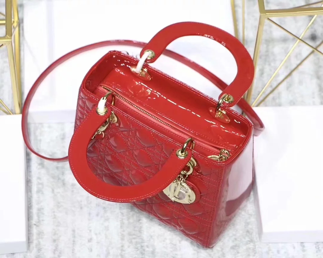 Replica Dior Lady Bag in Red Patent Cannage Calfskin Gold Tone