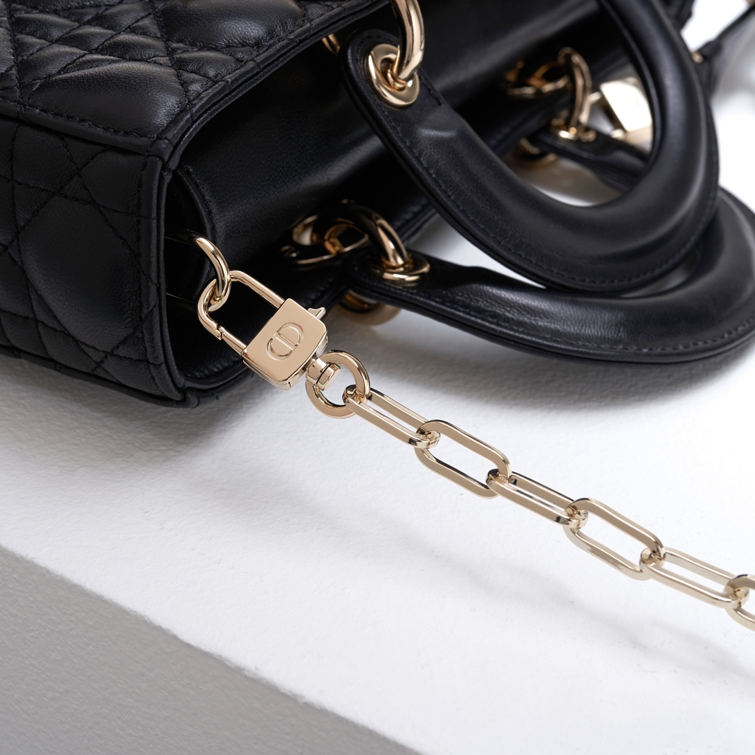 Replica Dior Lady D-Joy Bag Black Vents Cannage Calfskin with Diamond Motif