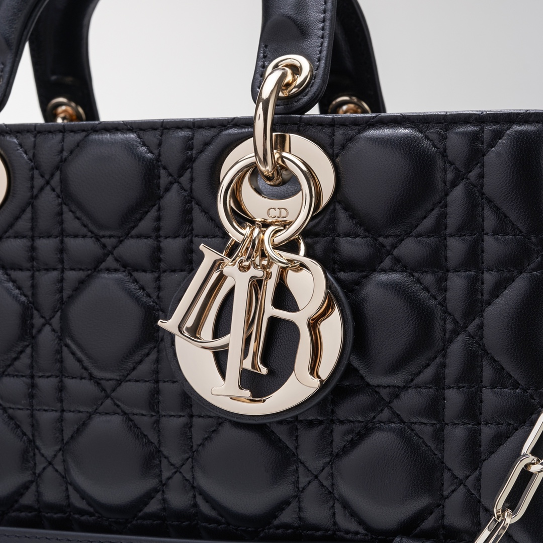 Replica Dior Lady D-Joy Bag Black Vents Cannage Calfskin with Diamond Motif