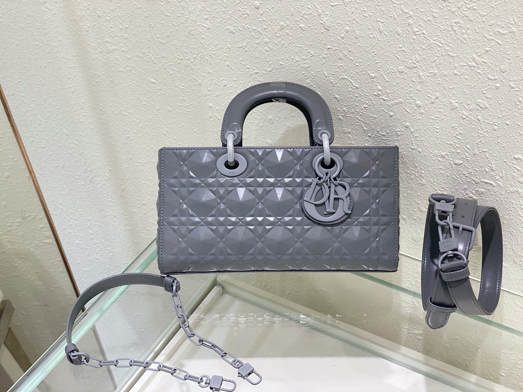 Replica Dior Lady D-Joy Bag Gray Vents Cannage Calfskin with Diamond Motif