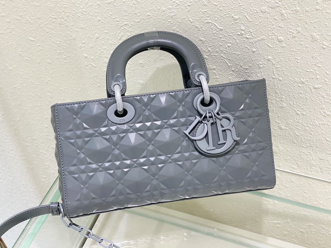 Replica Dior Lady D-Joy Bag Gray Vents Cannage Calfskin with Diamond Motif