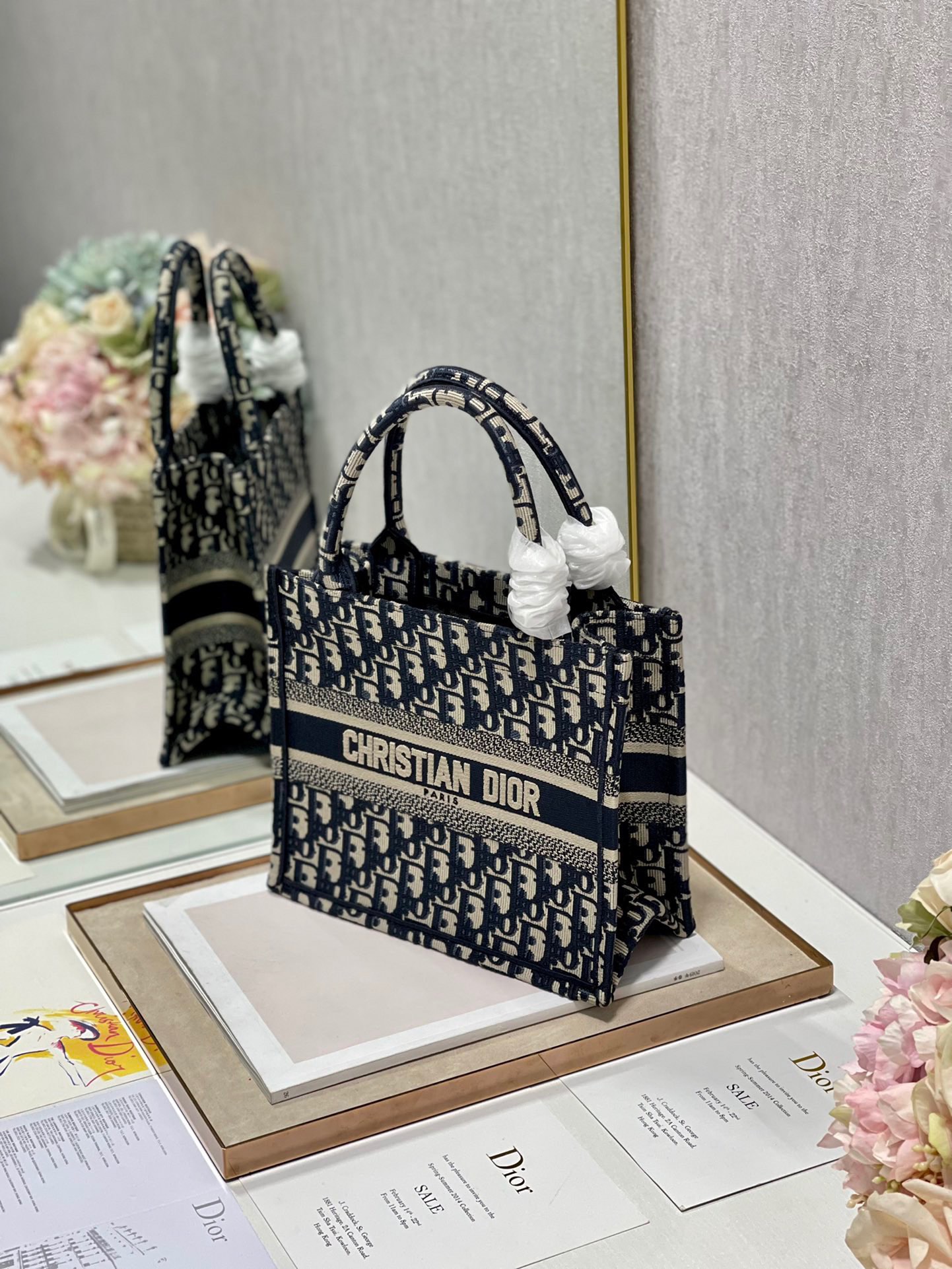 Replica Dior New Size Book Tote 26.5CM Blue Dior Oblique Embroidery