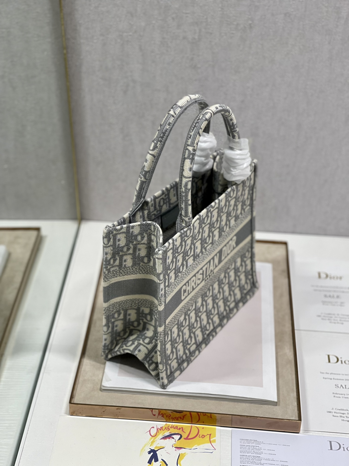 Replica Dior New Size Book Tote 26.5CM Gray Dior Oblique Embroidery