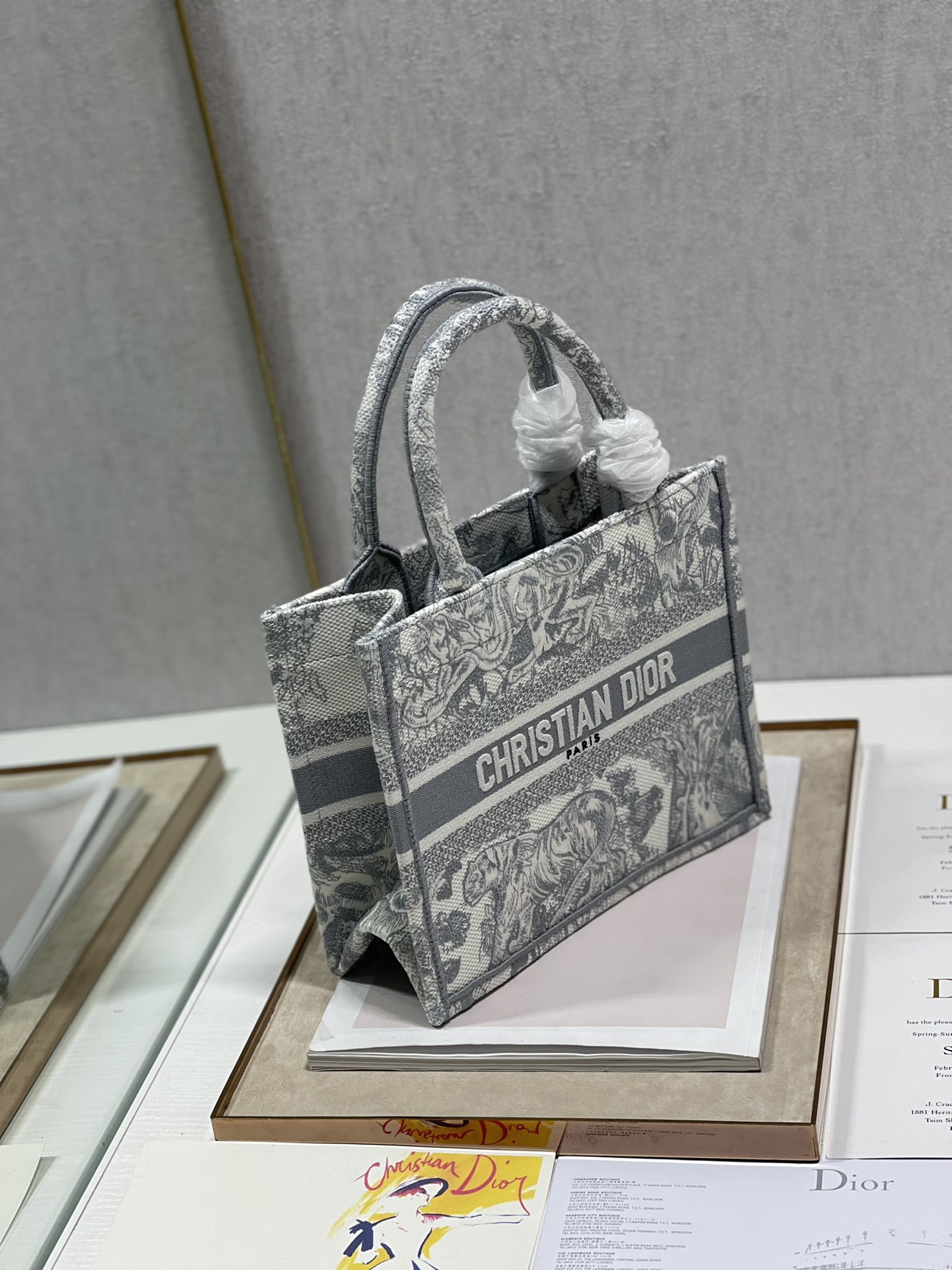 Replica Dior New Size Book Tote 26.5CM Gray Toile de Jouy Reverse Embroidery