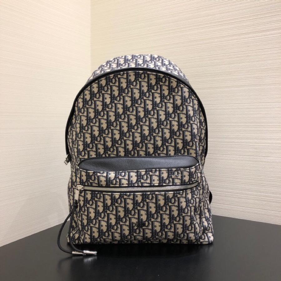 Replica Dior Oblique Backpack Canvas and Black Grained Calfskin with Signature Dior Detail