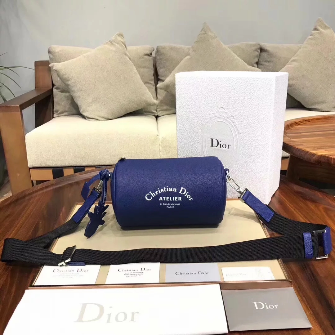 Replica Dior Roller Men Pouch in Oatmeal Grained Calfskin Blue