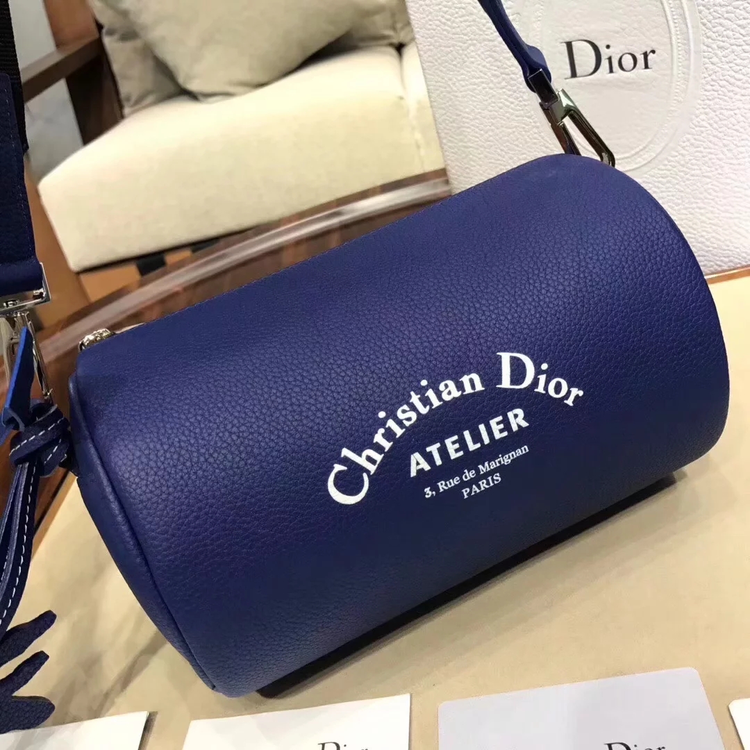 Replica Dior Roller Men Pouch in Oatmeal Grained Calfskin Blue