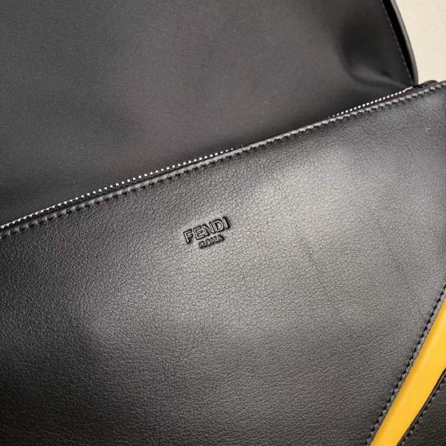 Replica Fendi Men Black Leather Backpack with Yellow Embossed Diabolic Eyes