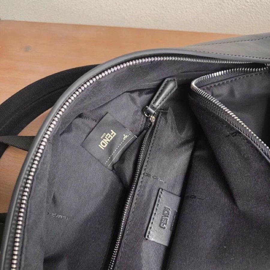 Replica Fendi Men Black Leather Backpack with Yellow Embossed Diabolic Eyes