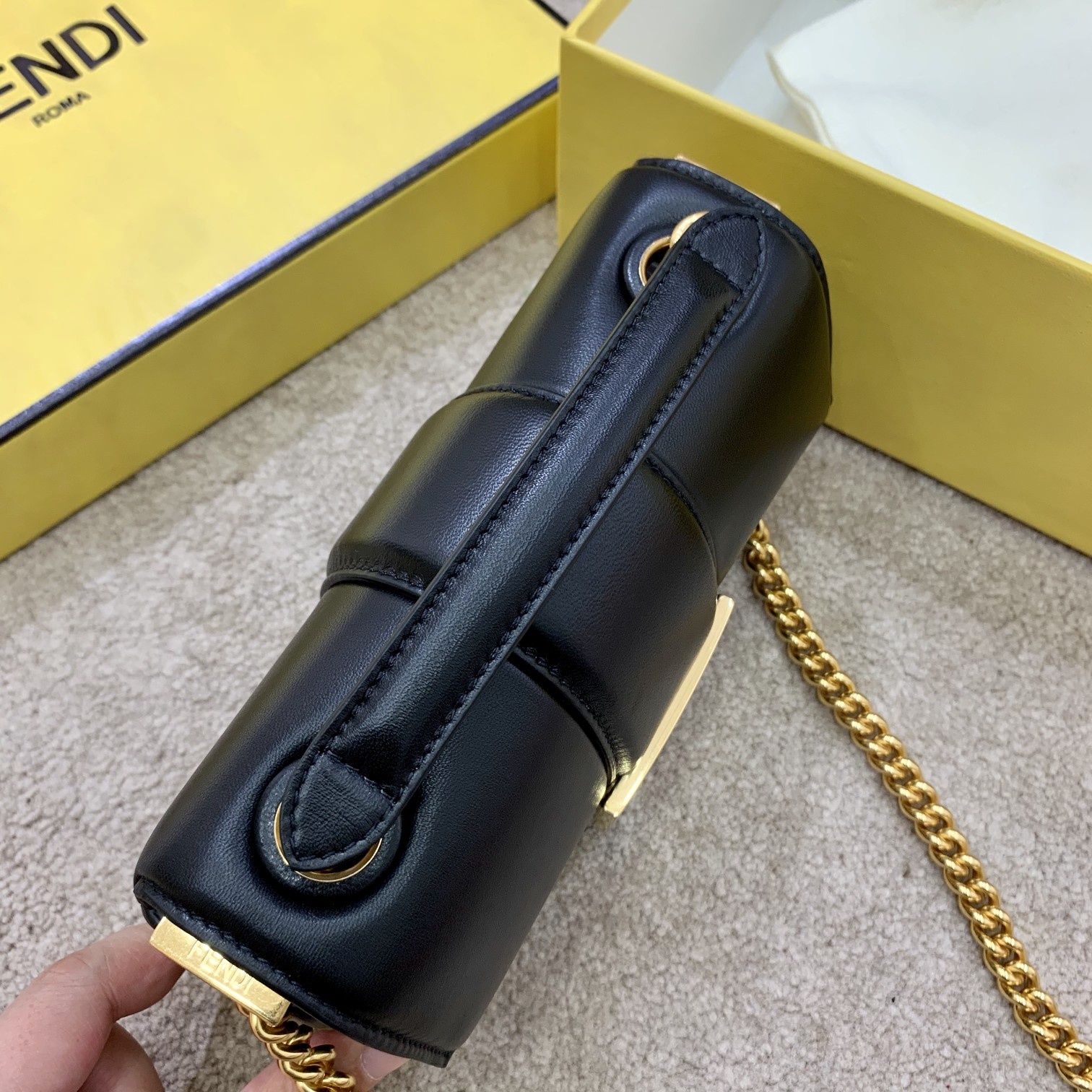 Replica Fendi Mini Baguette bag with Sliding Chain Black