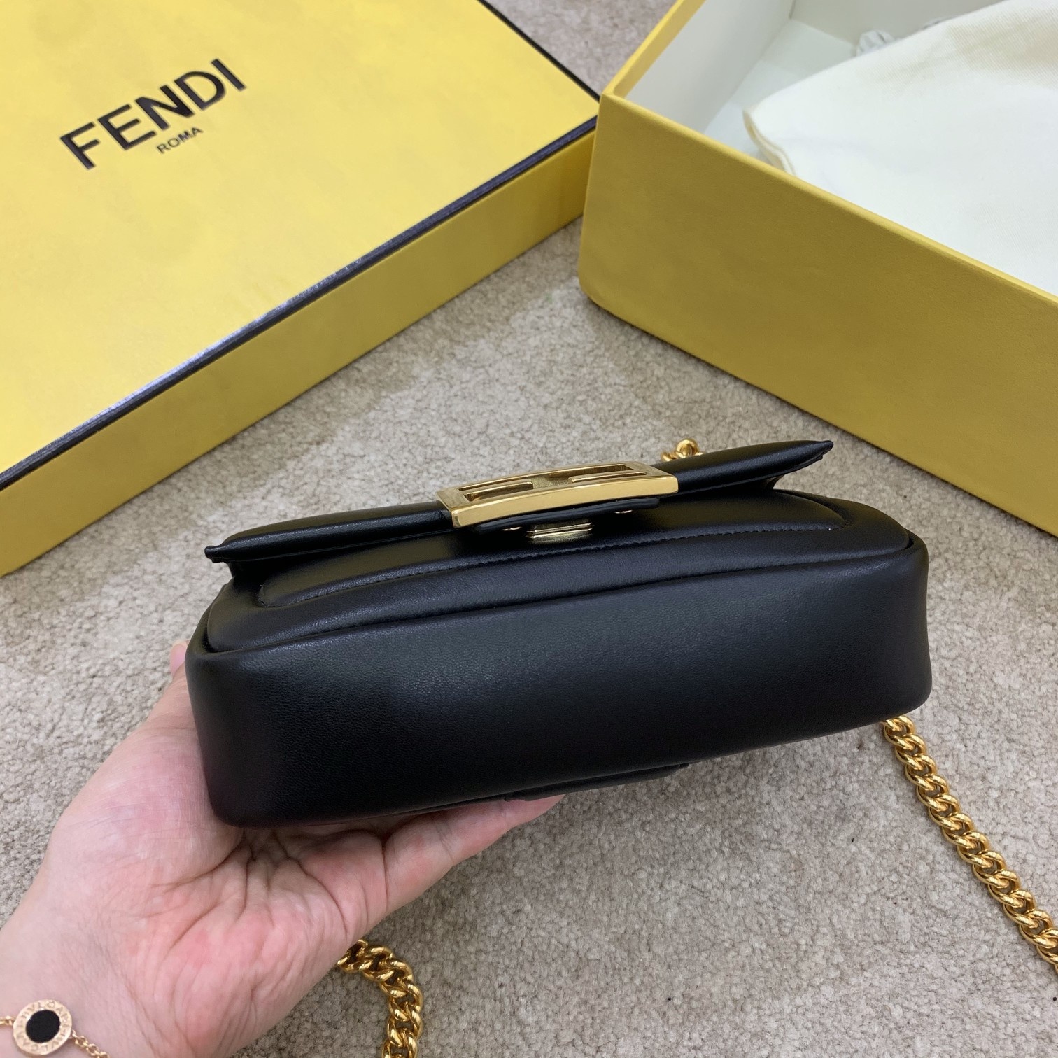 Replica Fendi Mini Baguette bag with Sliding Chain Black