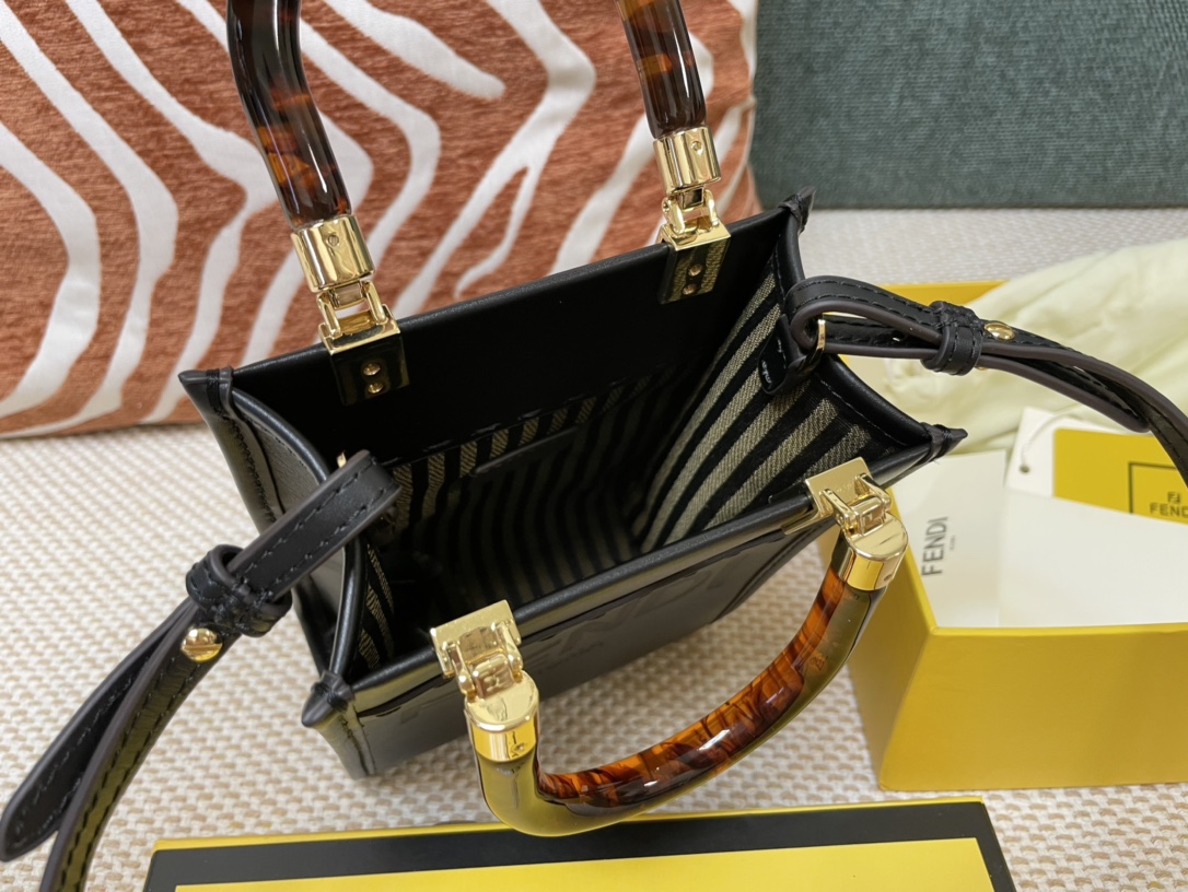 Replica Fendi Mini Sunshine Shopper Bag Black Leahter with FENDI ROMA