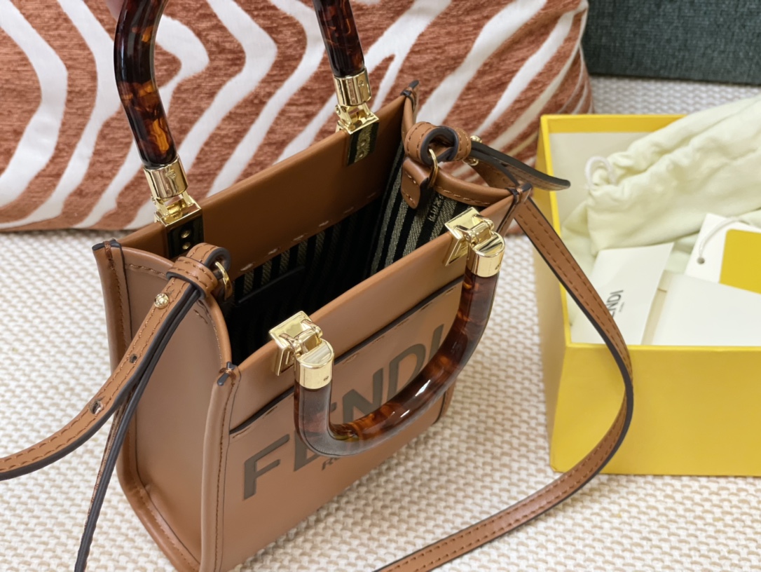 Replica Fendi Mini Sunshine Shopper Bag Brown Leahter with FENDI ROMA