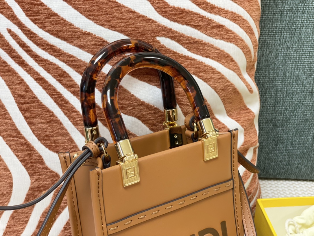 Replica Fendi Mini Sunshine Shopper Bag Brown Leahter with FENDI ROMA