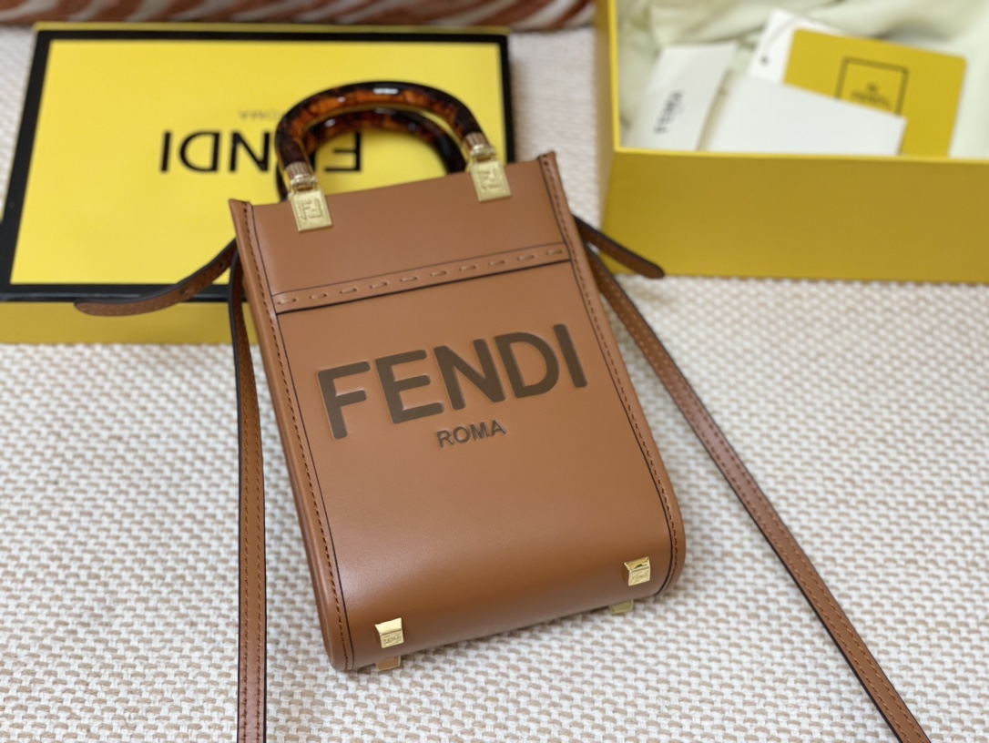 Replica Fendi Mini Sunshine Shopper Bag Brown Leahter with FENDI ROMA