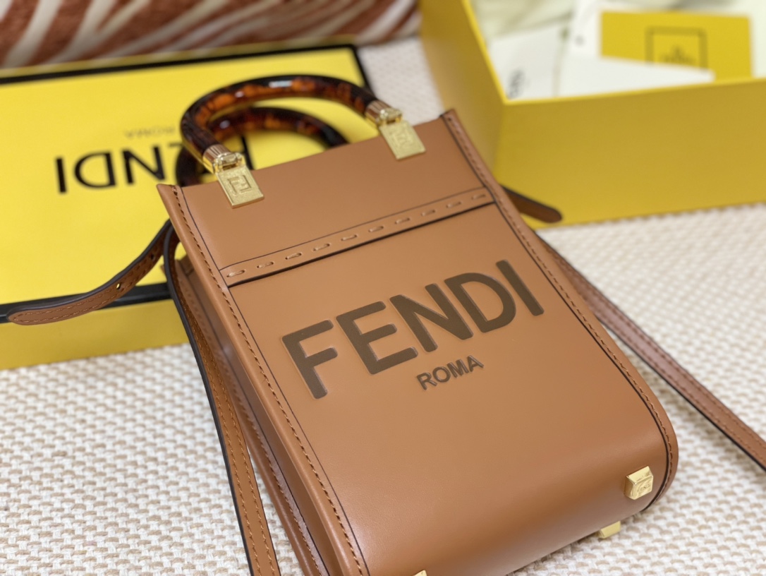 Replica Fendi Mini Sunshine Shopper Bag Brown Leahter with FENDI ROMA