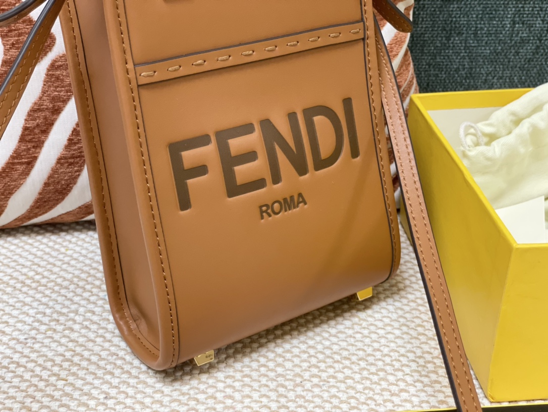 Replica Fendi Mini Sunshine Shopper Bag Brown Leahter with FENDI ROMA