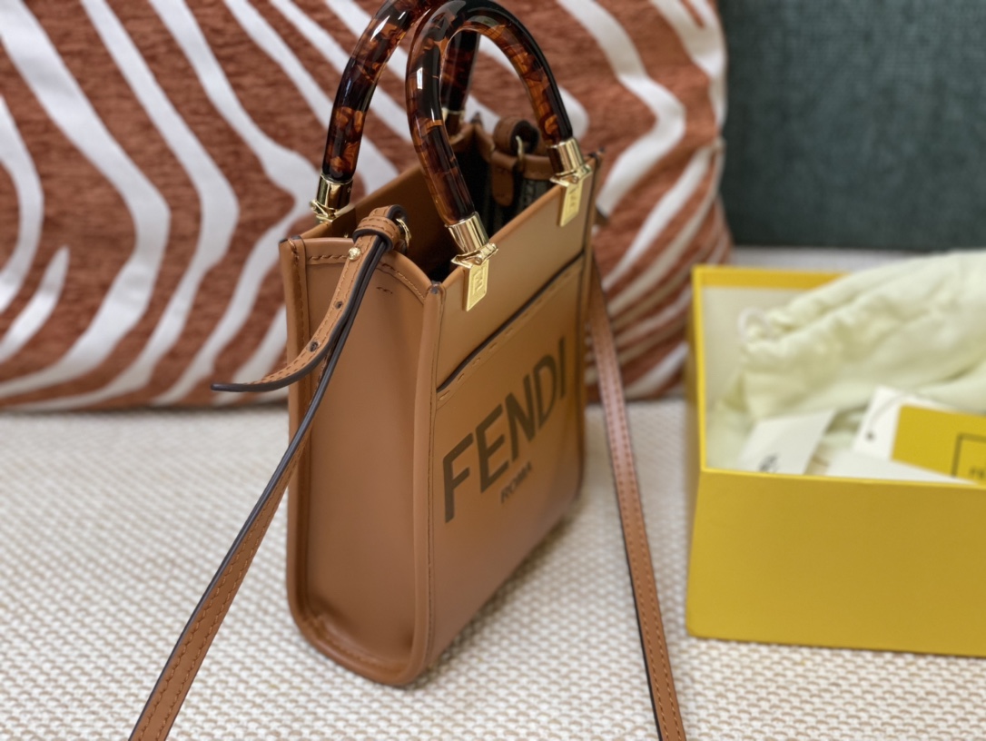 Replica Fendi Mini Sunshine Shopper Bag Brown Leahter with FENDI ROMA