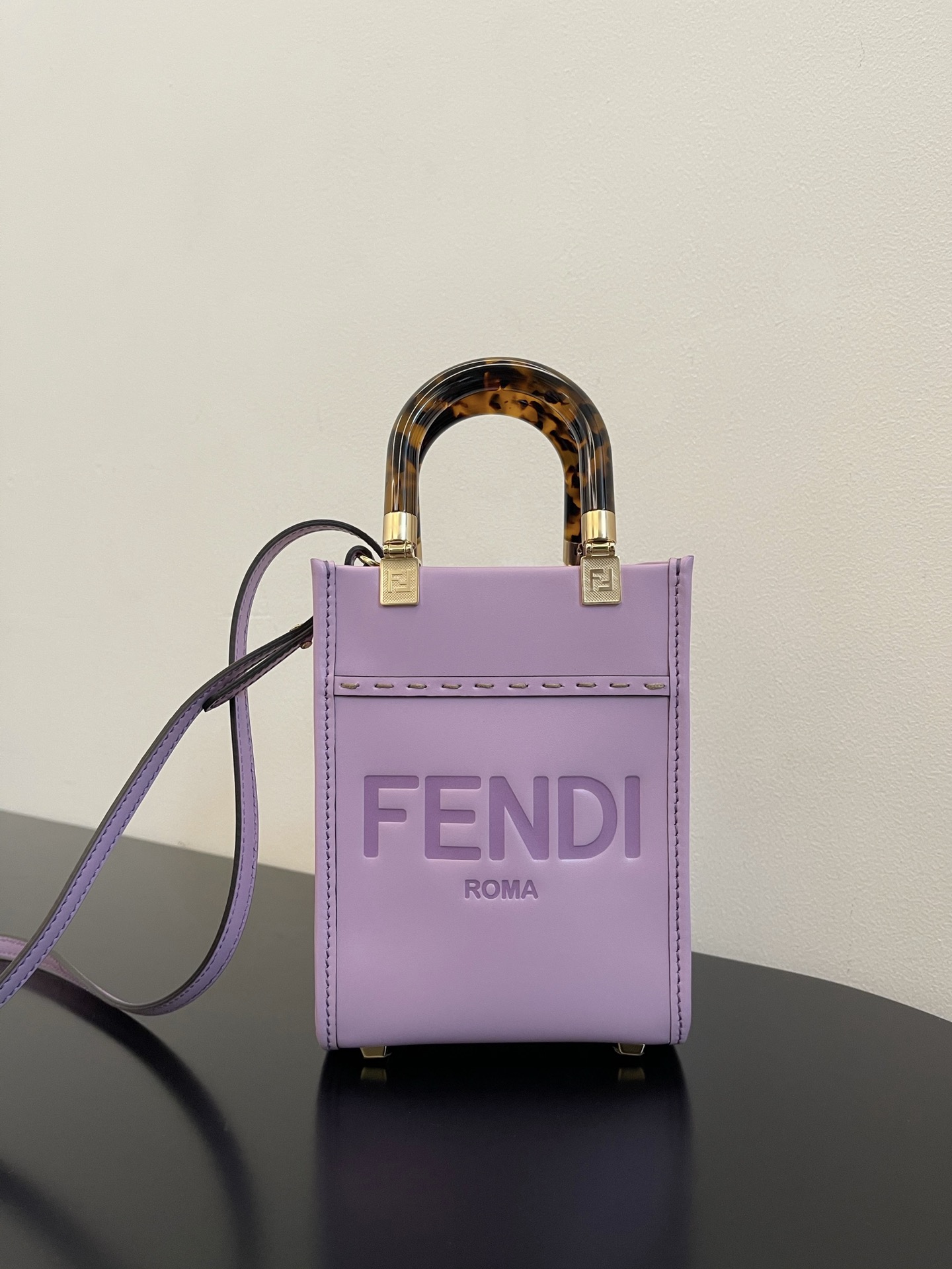 Replica Fendi Mini Sunshine Shopper Bag Purple Leahter with FENDI ROMA