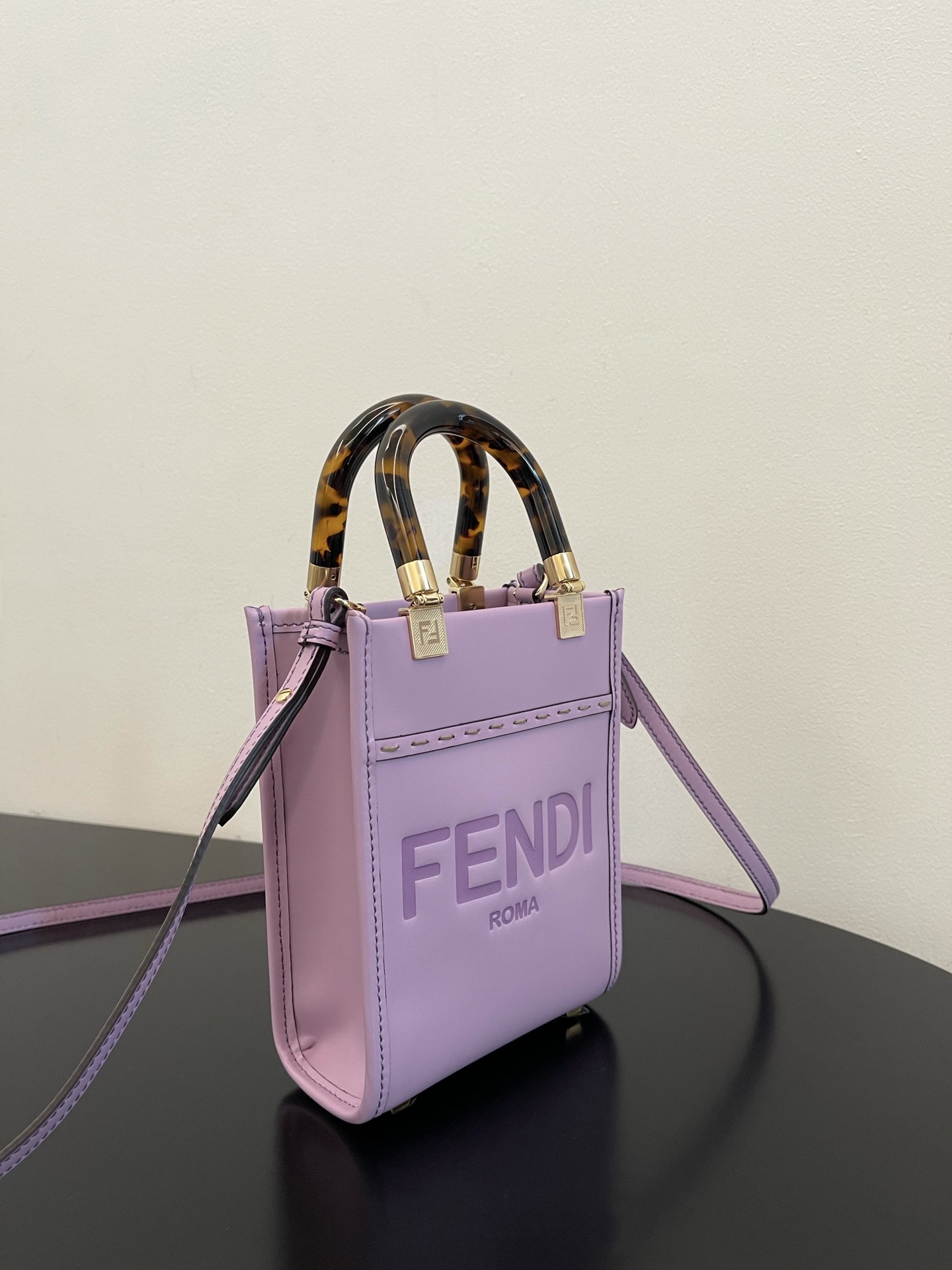 Replica Fendi Mini Sunshine Shopper Bag Purple Leahter with FENDI ROMA