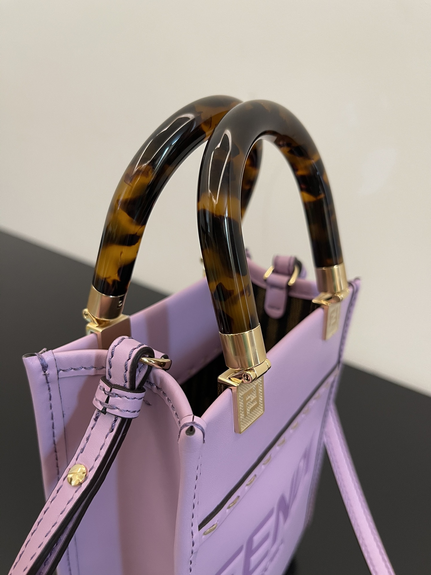 Replica Fendi Mini Sunshine Shopper Bag Purple Leahter with FENDI ROMA