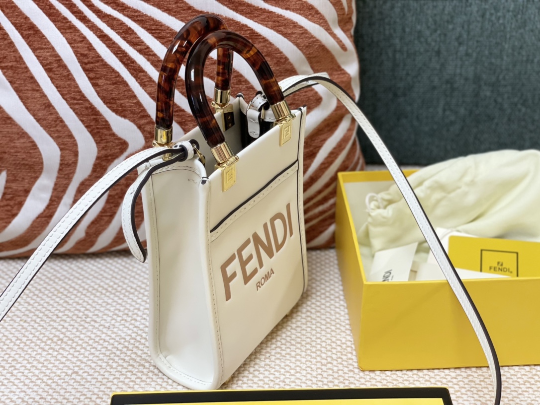 Replica Fendi Mini Sunshine Shopper Bag White Leahter with FENDI ROMA