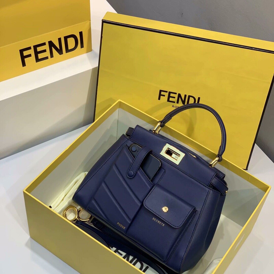 Replica Fendi Peekaboo Iconic Mini Blue Leather Bag