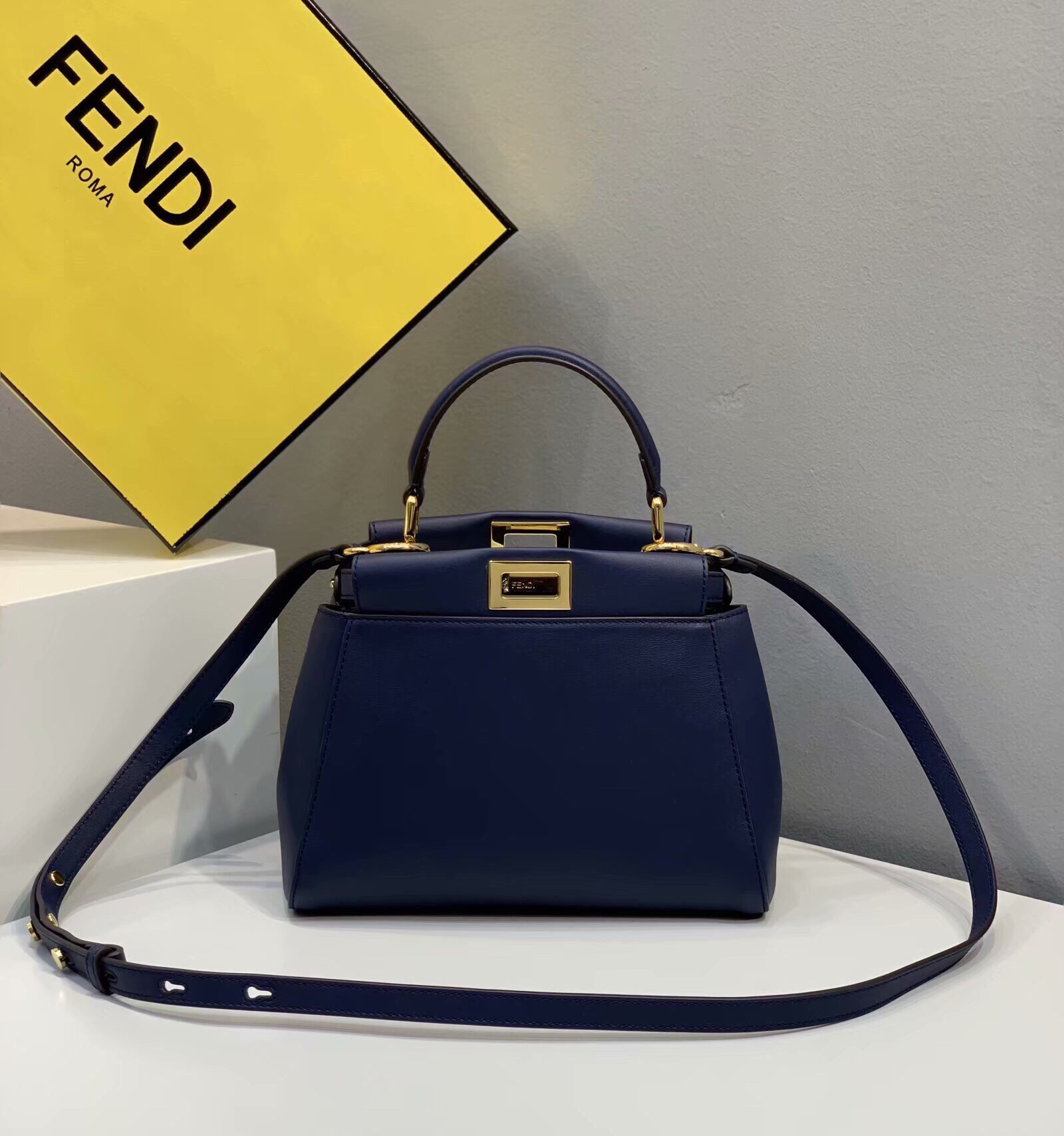 Replica Fendi Peekaboo Iconic Mini Blue Leather Bag