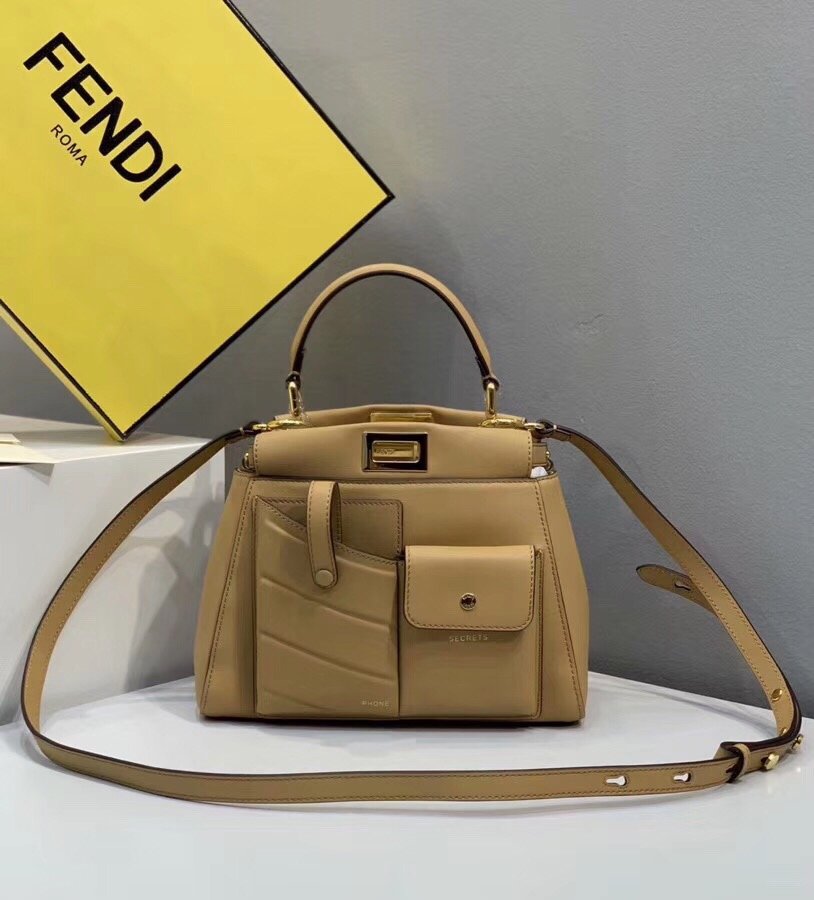 Replica Fendi Peekaboo Iconic Mini Coffee Leather Bag