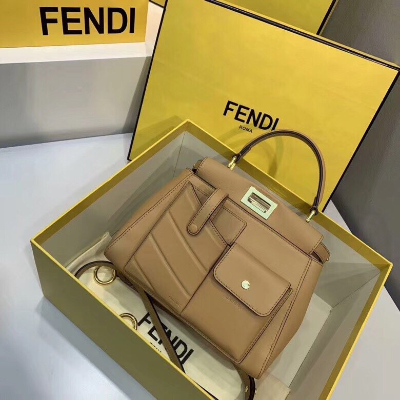 Replica Fendi Peekaboo Iconic Mini Coffee Leather Bag