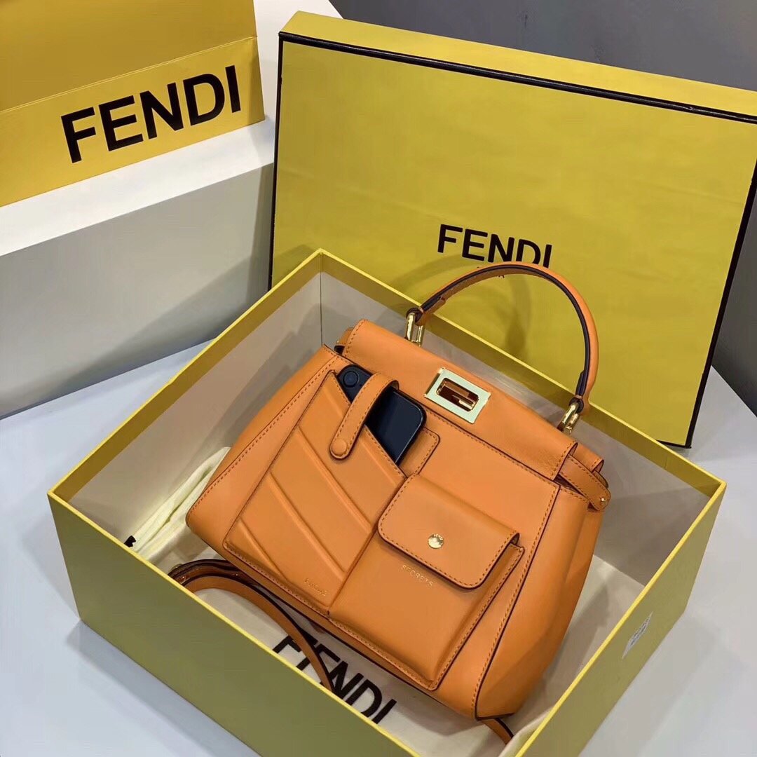 Replica Fendi Peekaboo Iconic Mini Orange Leather Bag