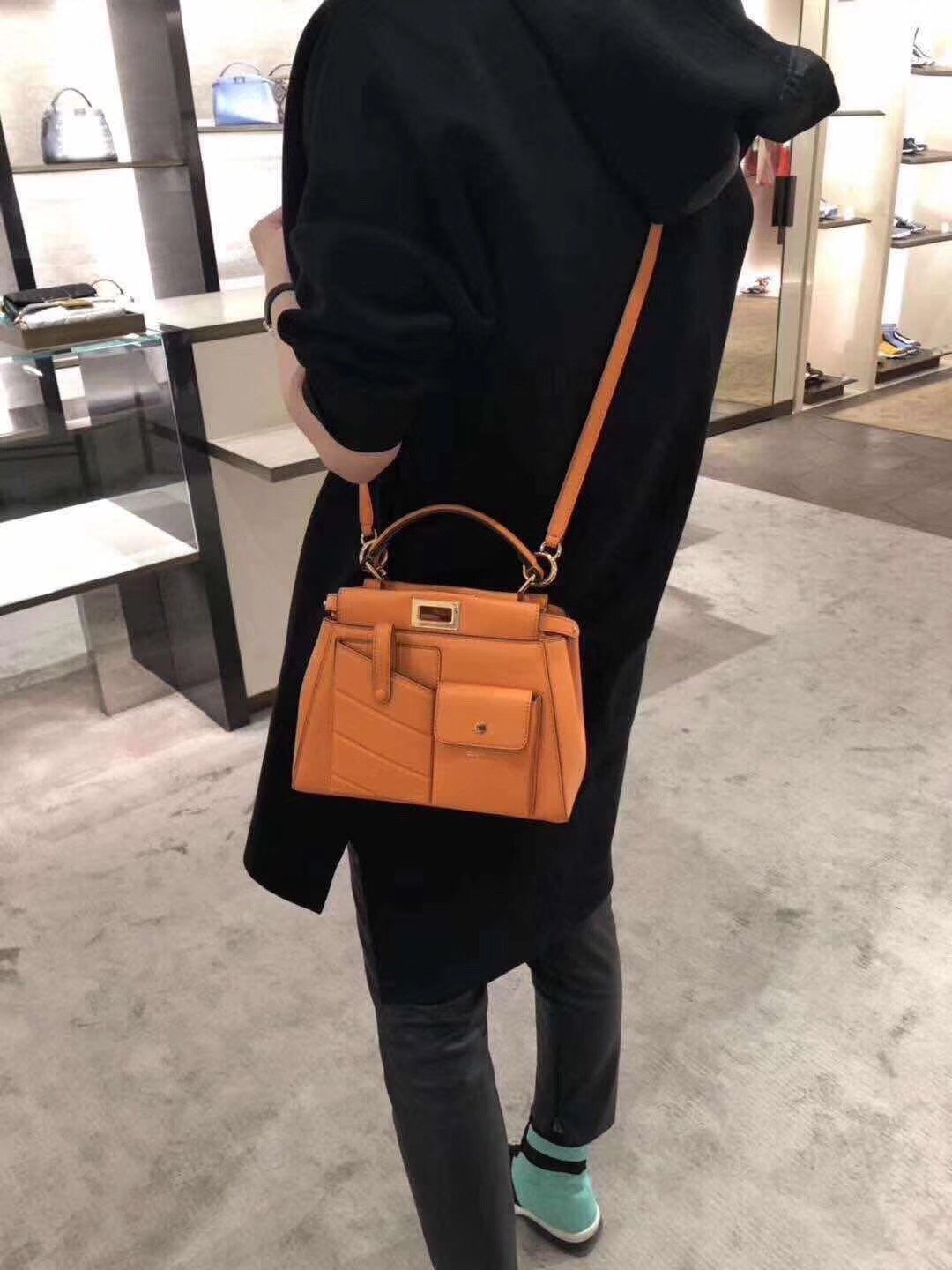 Replica Fendi Peekaboo Iconic Mini Orange Leather Bag