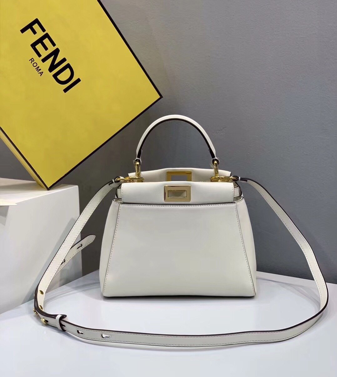 Replica Fendi Peekaboo Iconic Mini White Leather Bag