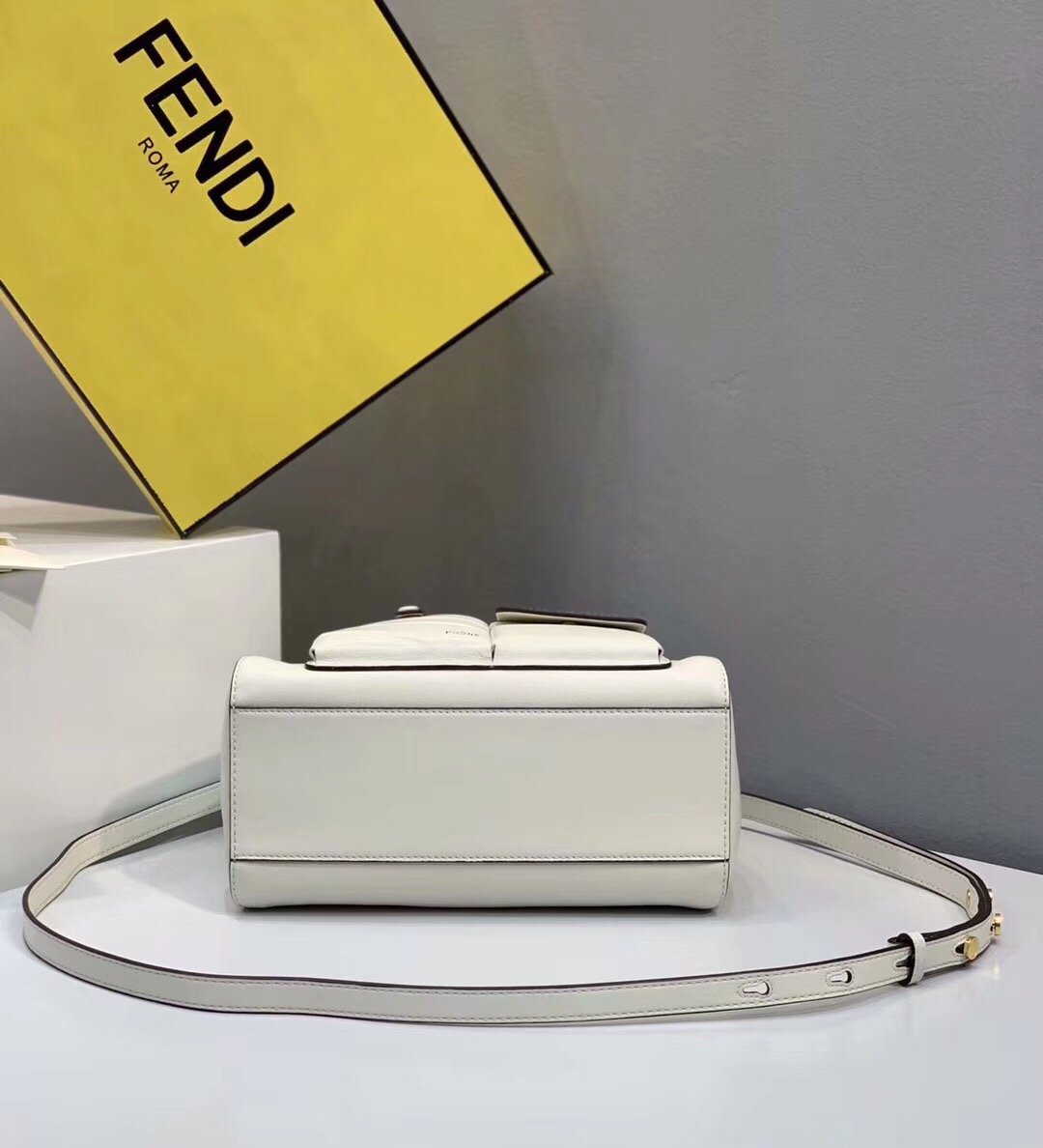 Replica Fendi Peekaboo Iconic Mini White Leather Bag