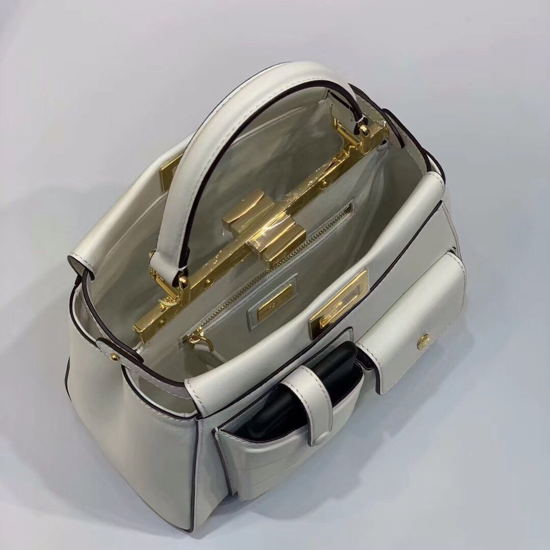 Replica Fendi Peekaboo Iconic Mini White Leather Bag