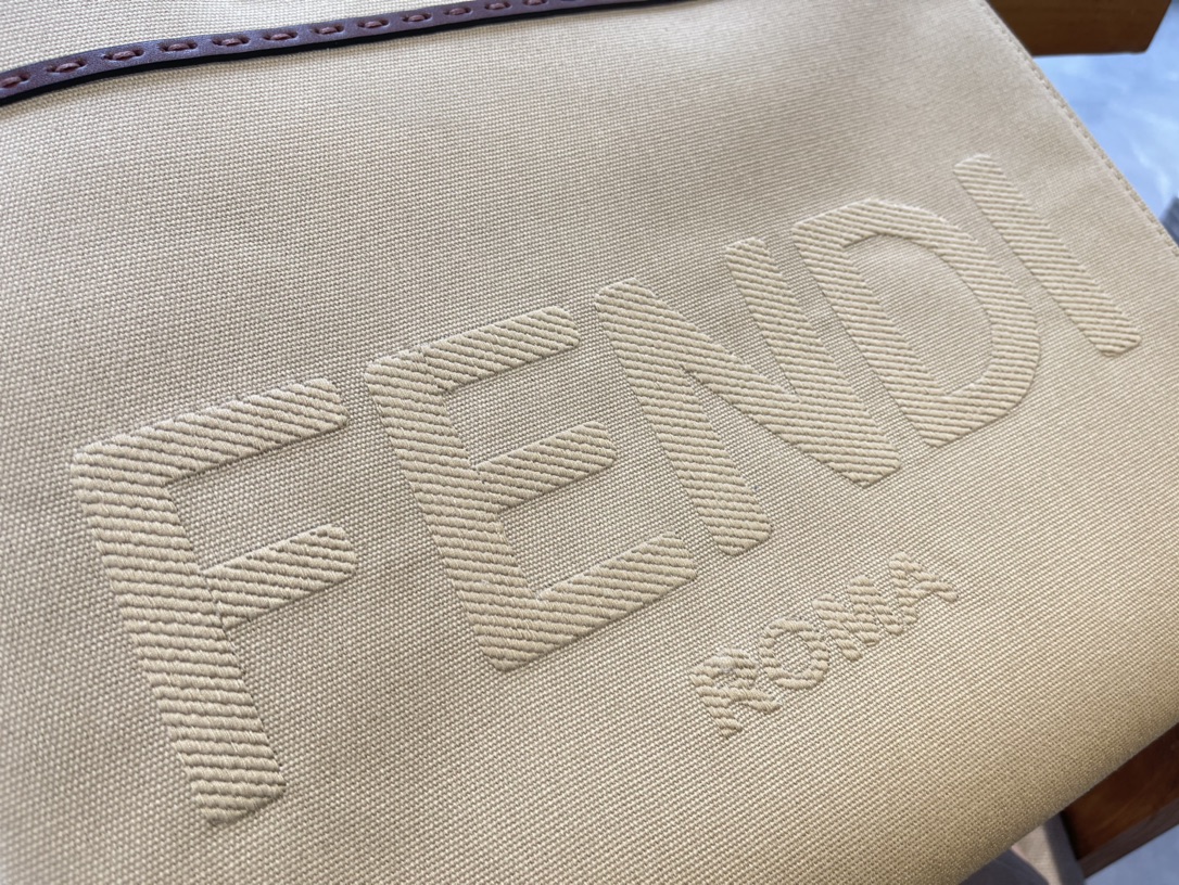 Replica Fendi Sunshine Shopper Bag Beige Canvas with FENDI ROMA Embroidery