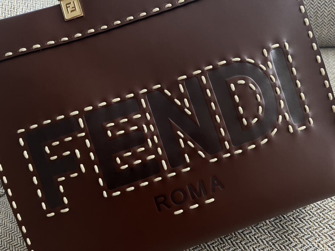 Replica Fendi Sunshine Shopper Bag Dark Brown Leahter with FENDI ROMA